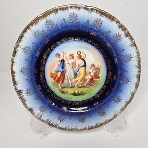 Antique Victoria Carlsbad, Australia Greek Woman Dancing Cherub And Lyre Cobalt